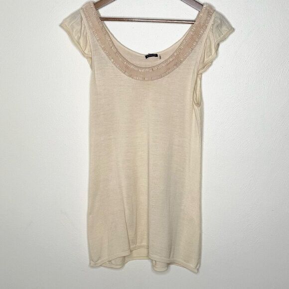 Magaschoni Cream Silk Cotton Blend Wide Neck Tunic Blouse - Women’s US LG - Picture 1 of 8